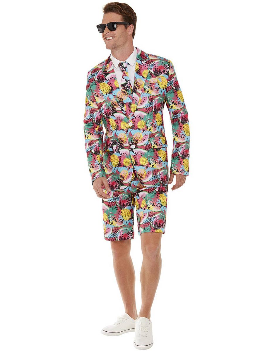 Stand Out Tropical Fruit Print Men's Costume Shorts Suit - Alt Image 3