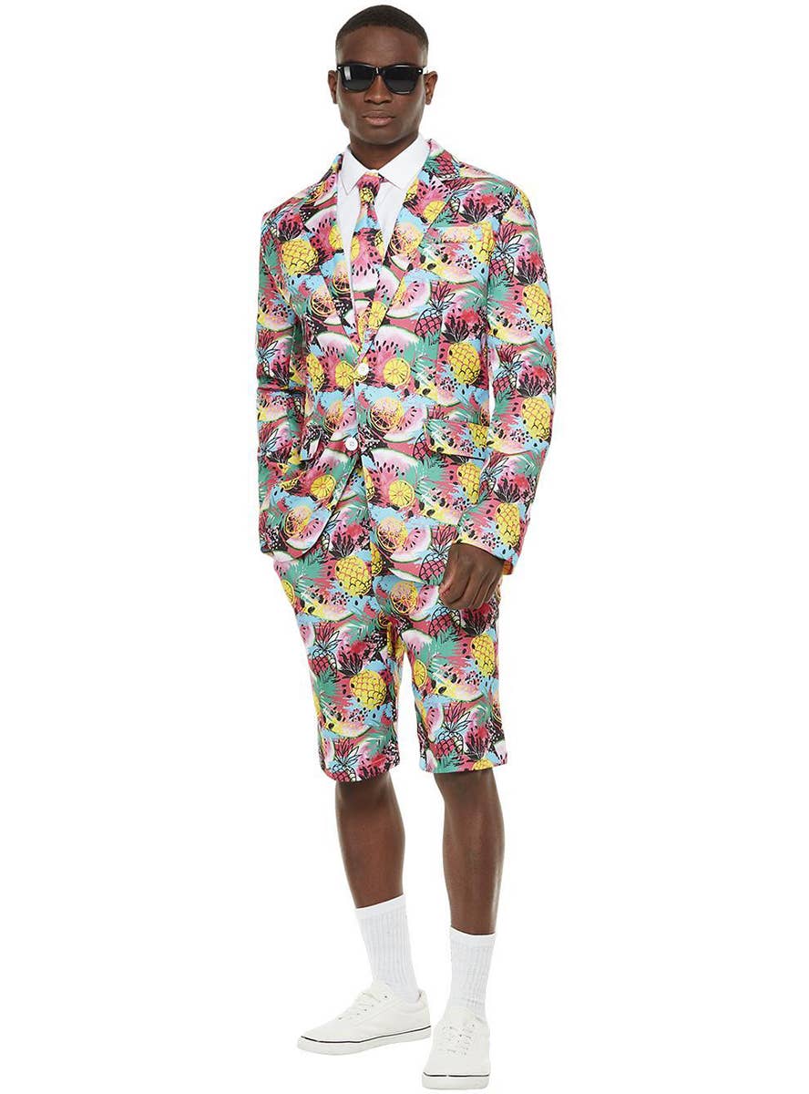 Stand Out Tropical Fruit Print Men's Costume Shorts Suit - Alt Image 1