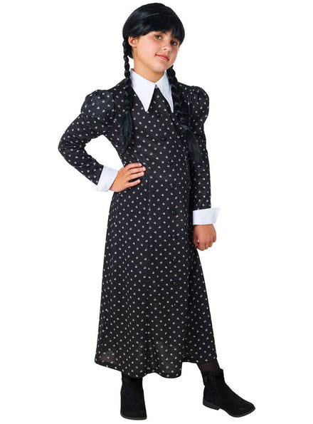 Image of Long Black Wednesday Addams Girl's Halloween Costume