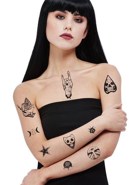 Image of Sheet of Whimsical Occult Symbol Fake Costume Tattoos