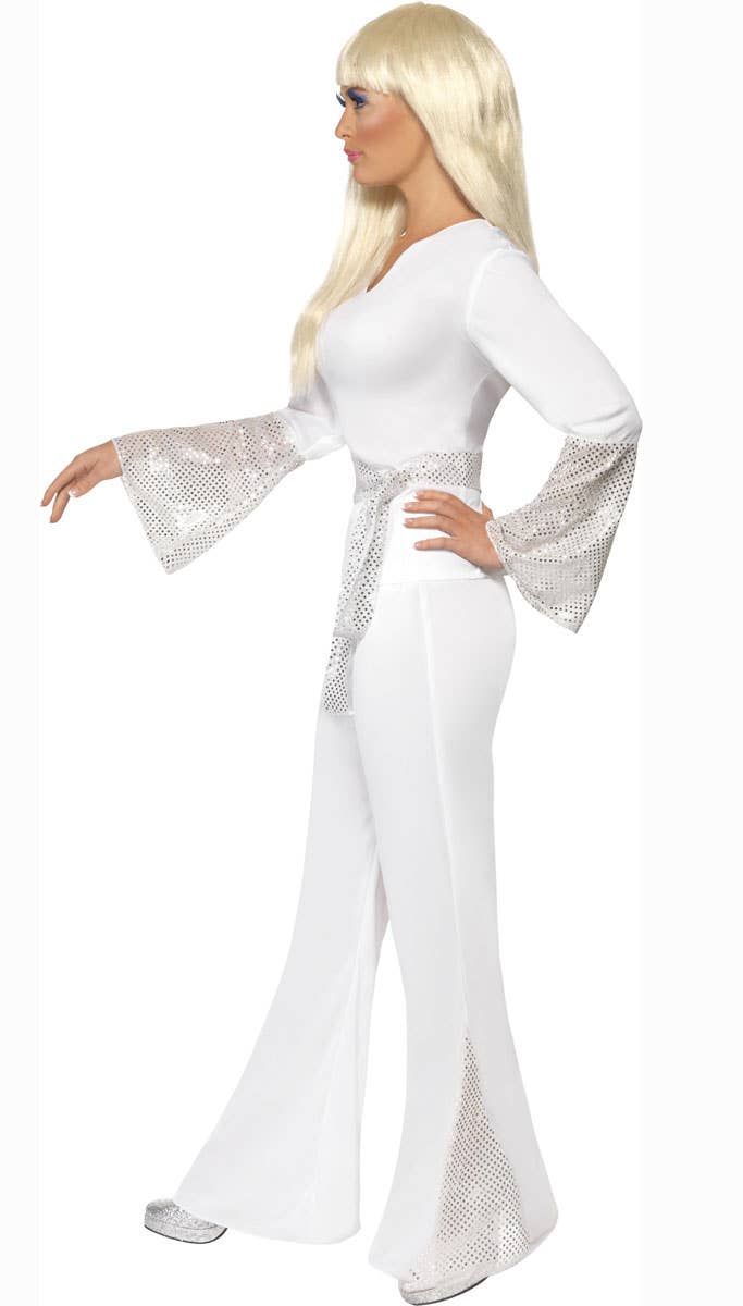 70s Disco Dancer Women's White ABBA Costume- Side View