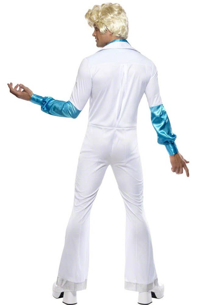 White and Blue 1970s Disco Dancing Mens ABBA Costume  - Back Image