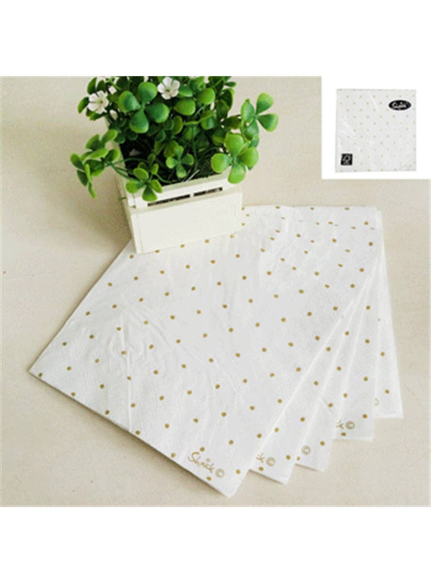 Image of White and Gold Polka Dot 20 Pack 13cm Paper Napkins