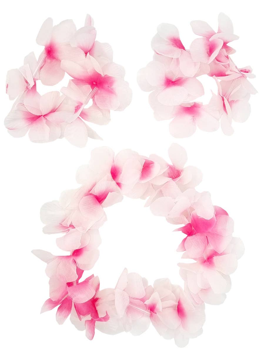 Image of Hawaiian Pink and White Flower Head and Wrist Band Set - Main Image