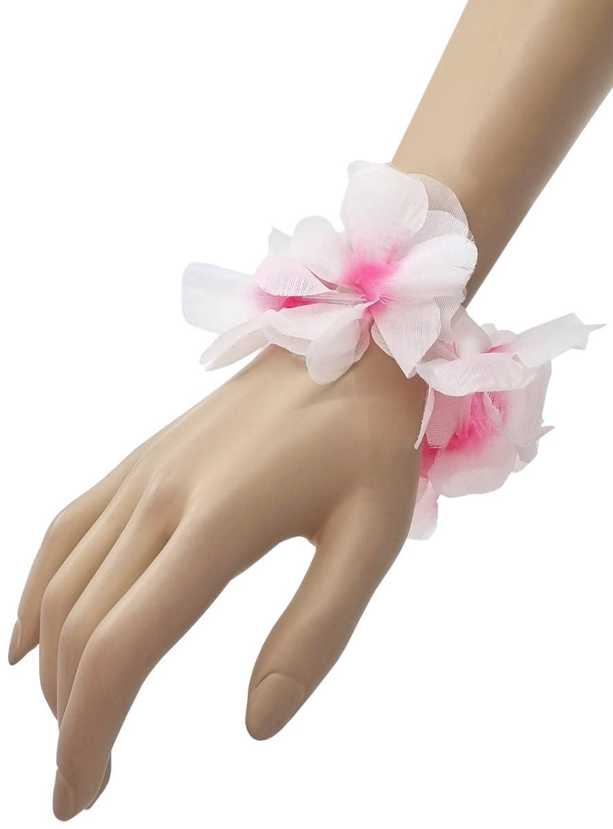 Image of Hawaiian Pink and White Flower Head and Wrist Band Set - Wristband Image