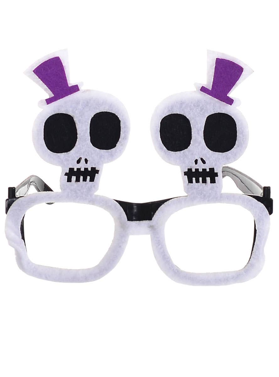 Image of Spooky White Felt Skeleton Halloween Costume Glasses