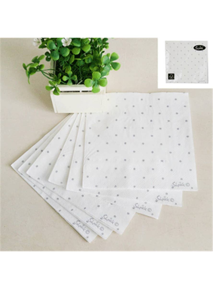 Image of White and Silver Polka Dot 20 Pack 13cm Paper Napkins