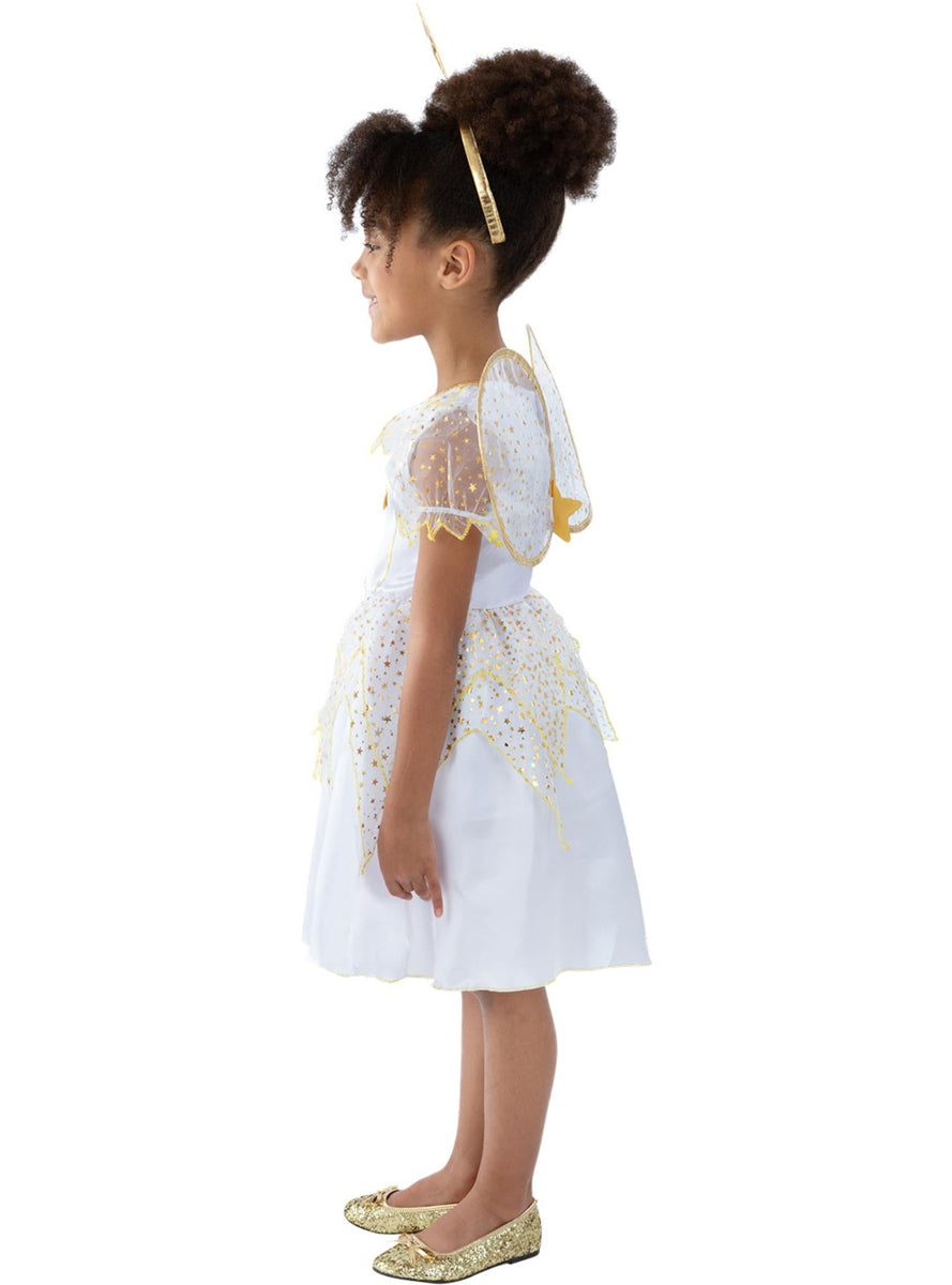 Girls White Christmas Star Fairy Costume - Side Image