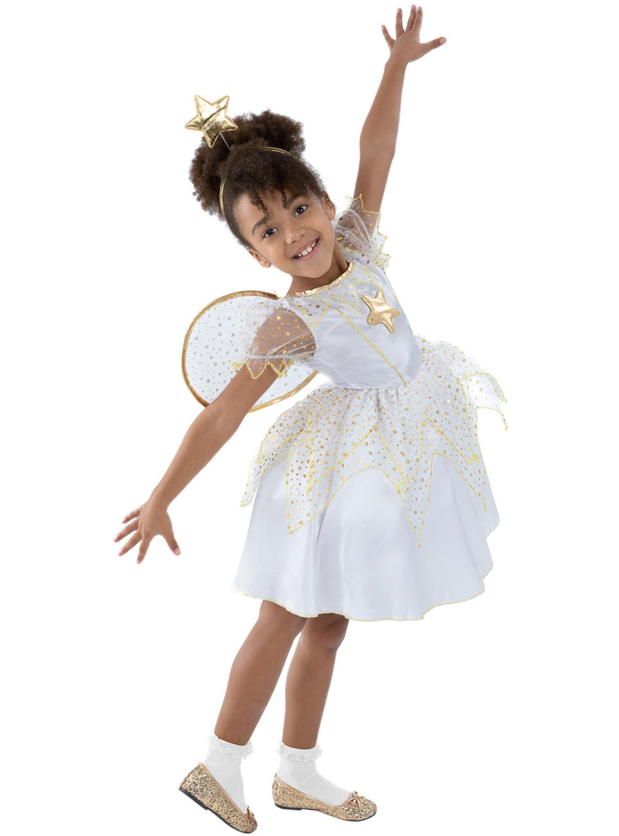 Girls White Christmas Star Fairy Costume - Alternative Image