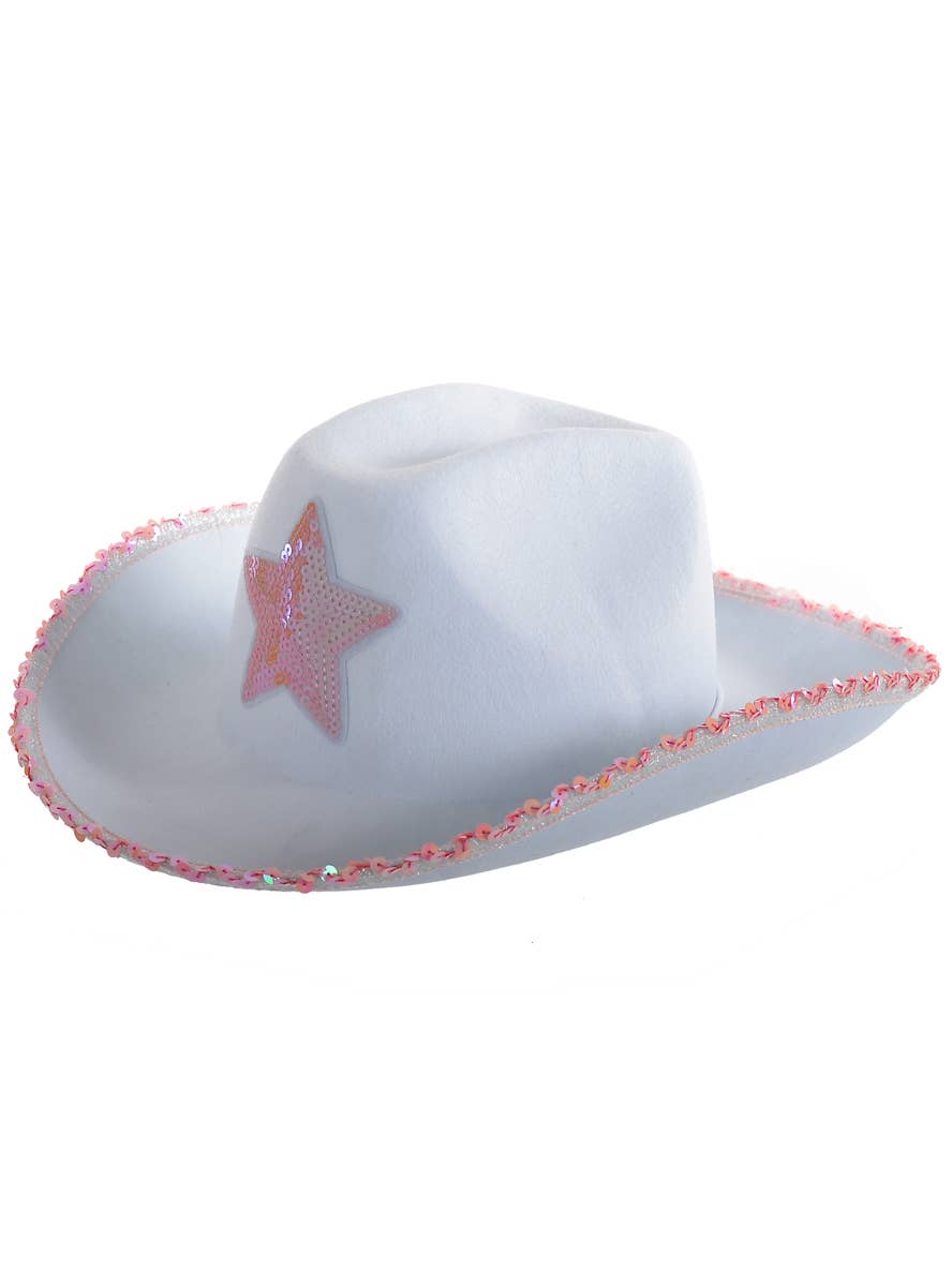 Image of Starry White and Pink Sequin Cowgirl Costume Hat - Main Image