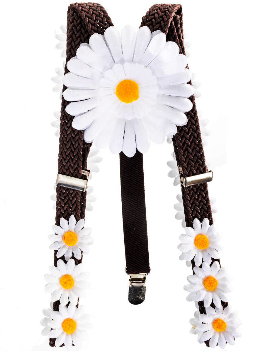 1970's White Daisy Flower Power Hippie Costume Braces - Back Image