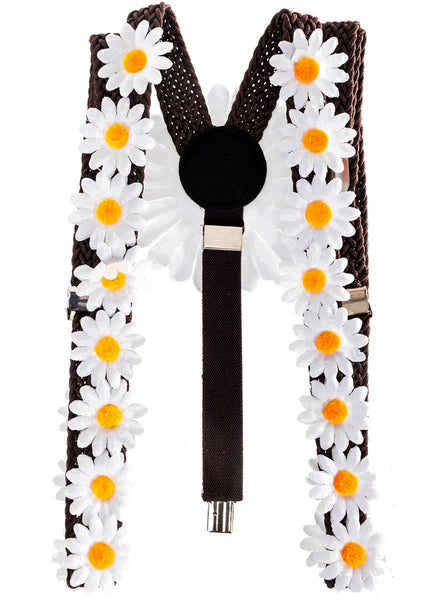 1970's White Daisy Flower Power Hippie Costume Braces - Front Image