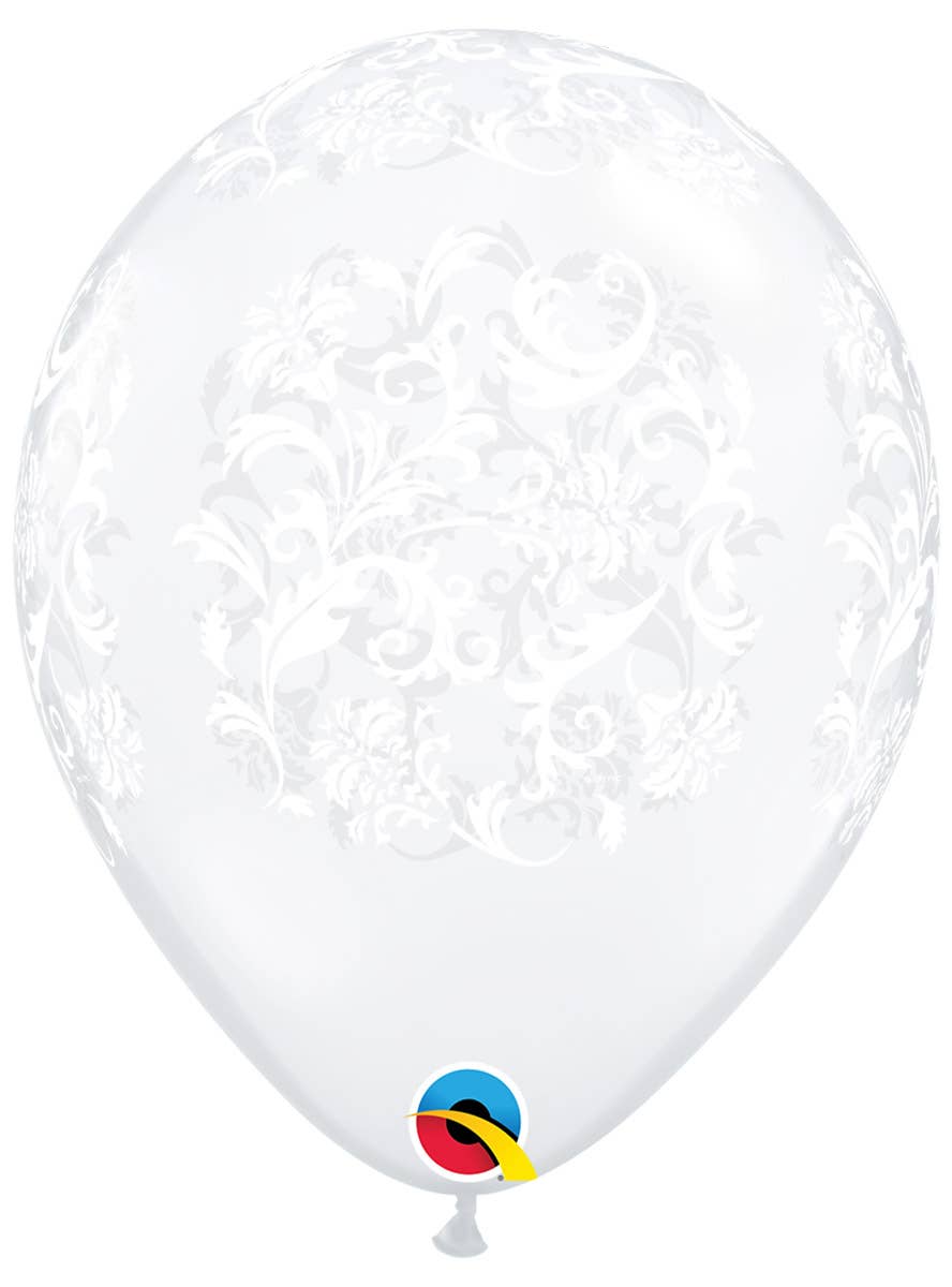 Image of Damask Print White 30cm Single Latex Balloon