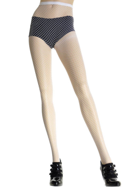 Image of Full Length White Women's Fishnet Pantyhose