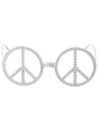 White Peace Sign Hippie Costume Glasses with Faux Rhinestones