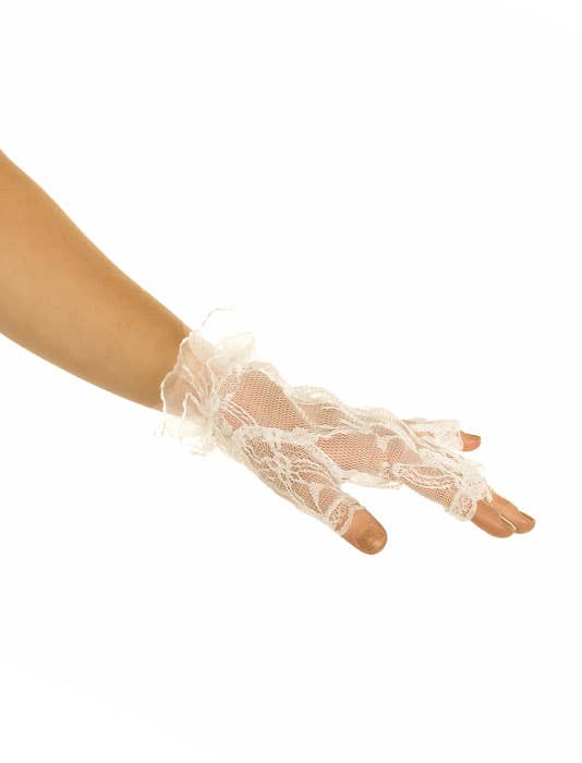 Delicate Fingerless White Lace Costume Gloves