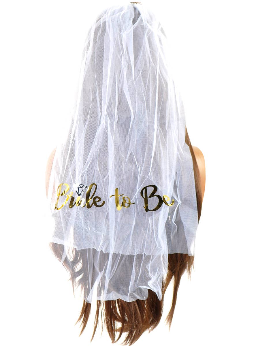 Image of Bride to Be White Mesh Veil with Metallic Gold Text