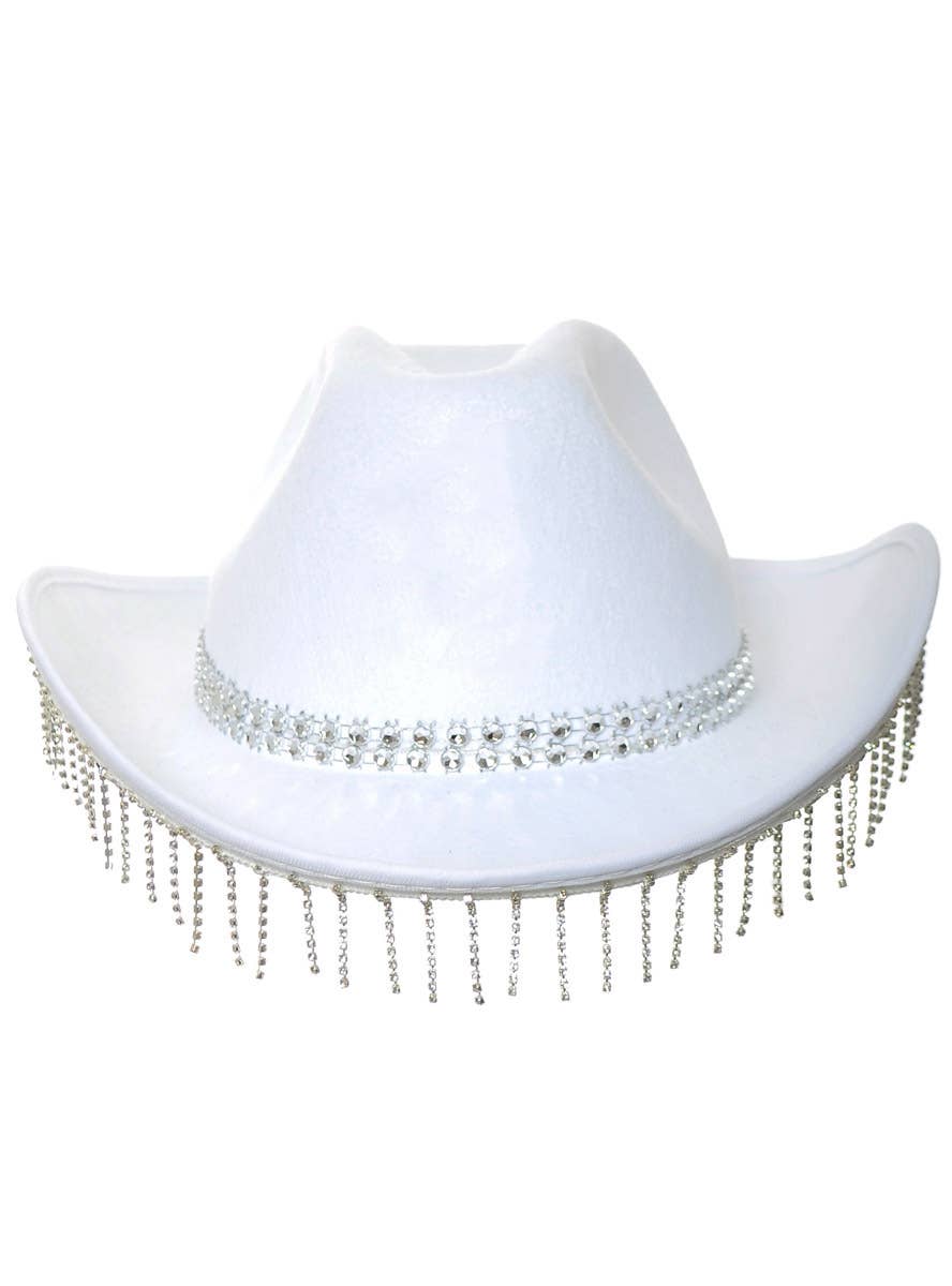 Image of Rhinestone Tassel White Cowgirl Hat - Alternate View