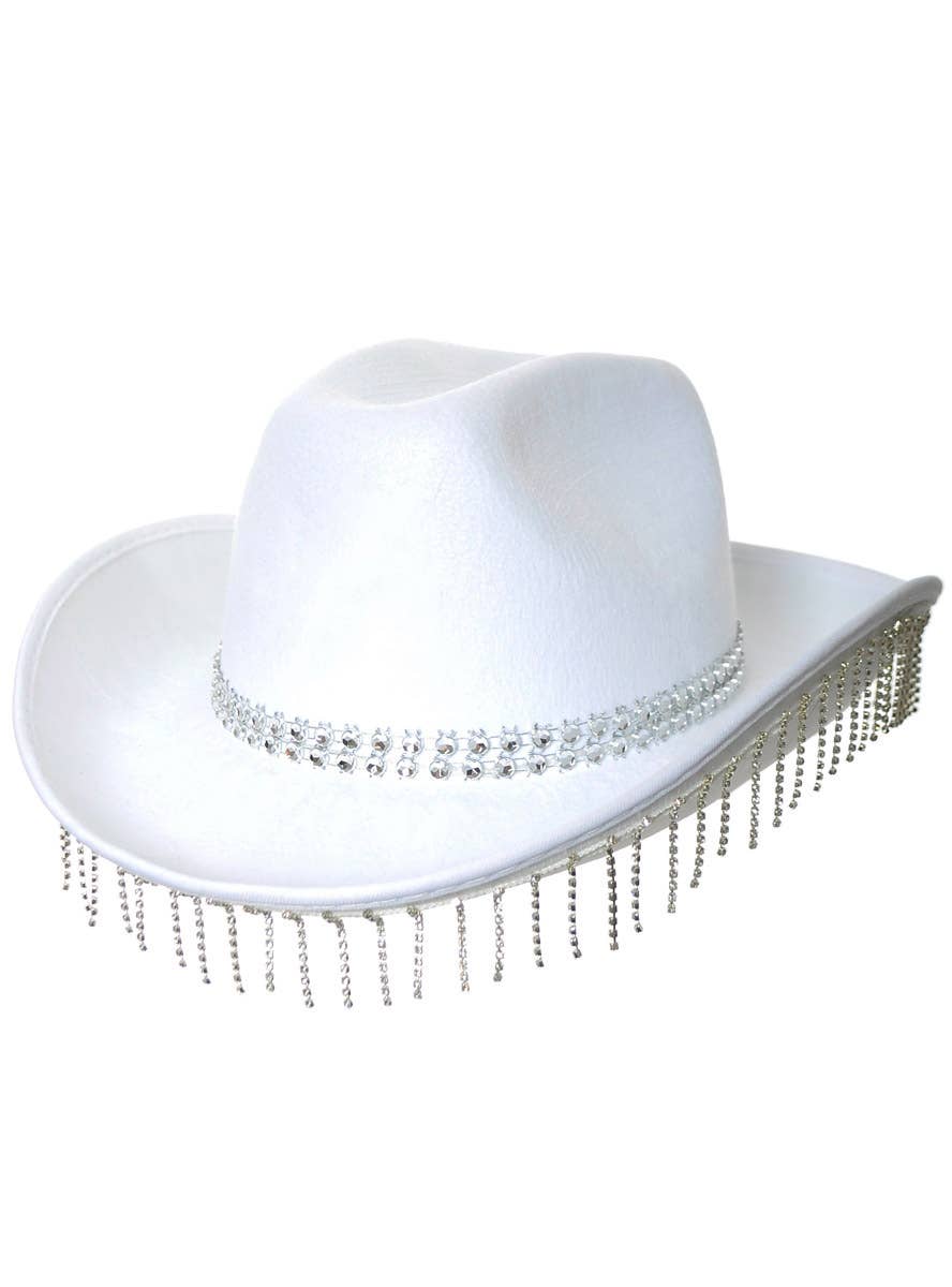 Image of Rhinestone Tassel White Cowgirl Hat - Main View