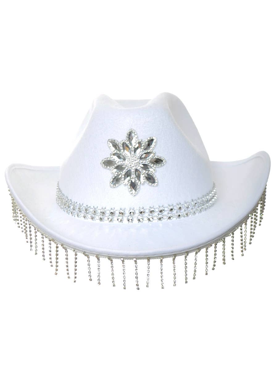 Image of Rhinestone White Cowgirl Costume Hat - Front Image