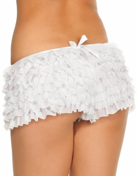 Ruffled White Women's Booty Shorts with Bow - Main View