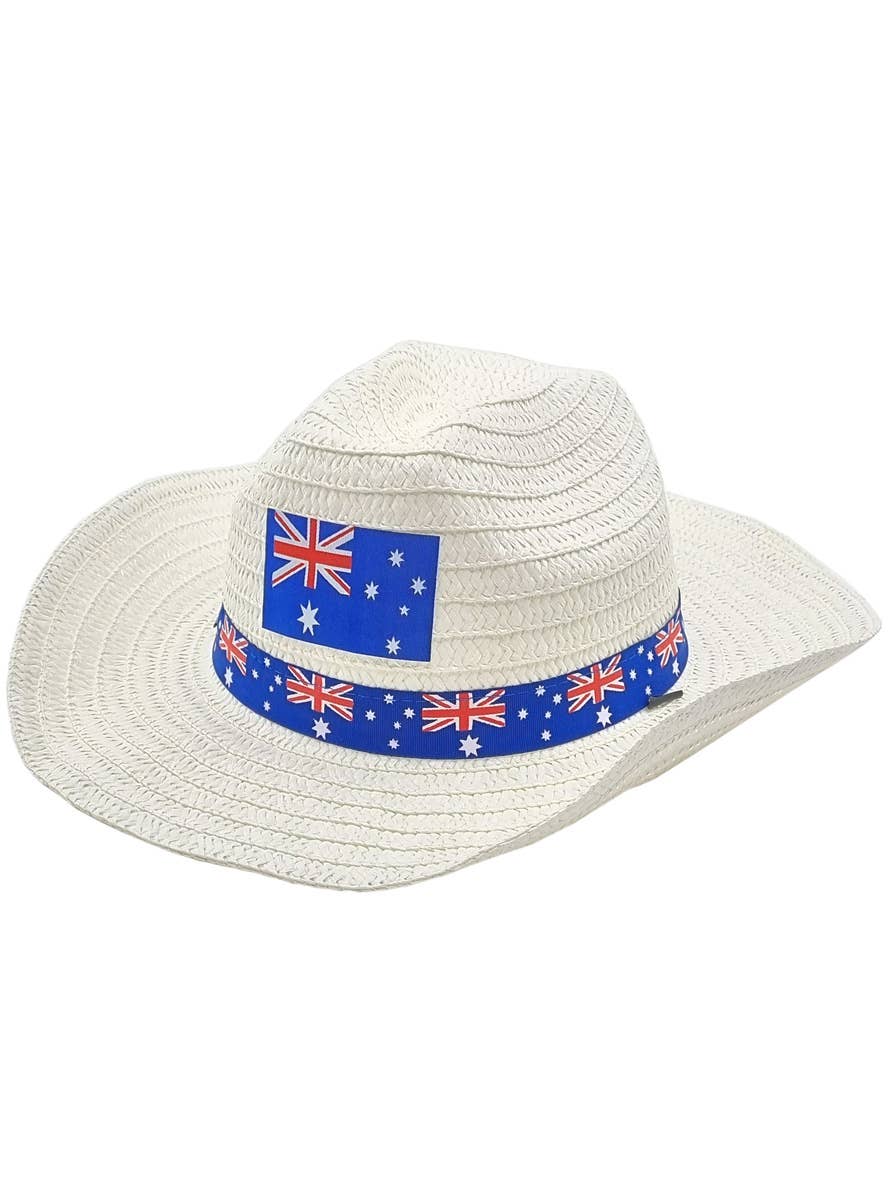 Image of Australian Flags White Straw Look Cowboy Hat