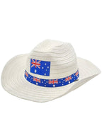 Image of Australian Flags White Straw Look Cowboy Hat