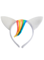 Image of Fuzzy White Unicorn Ears with Rainbow Fringe Headband - Main Image