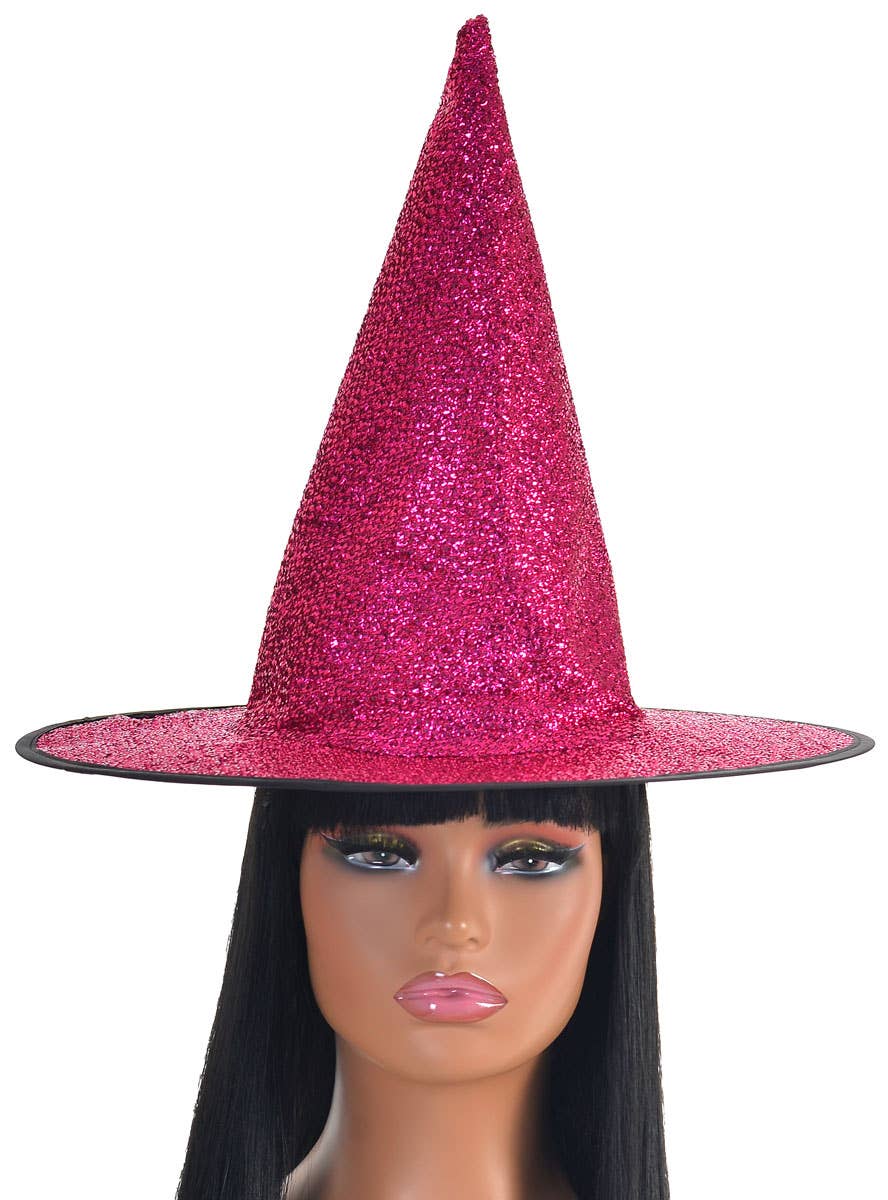 Image of Sparkly Hot Pink Witch Hat Halloween Costume Accessory