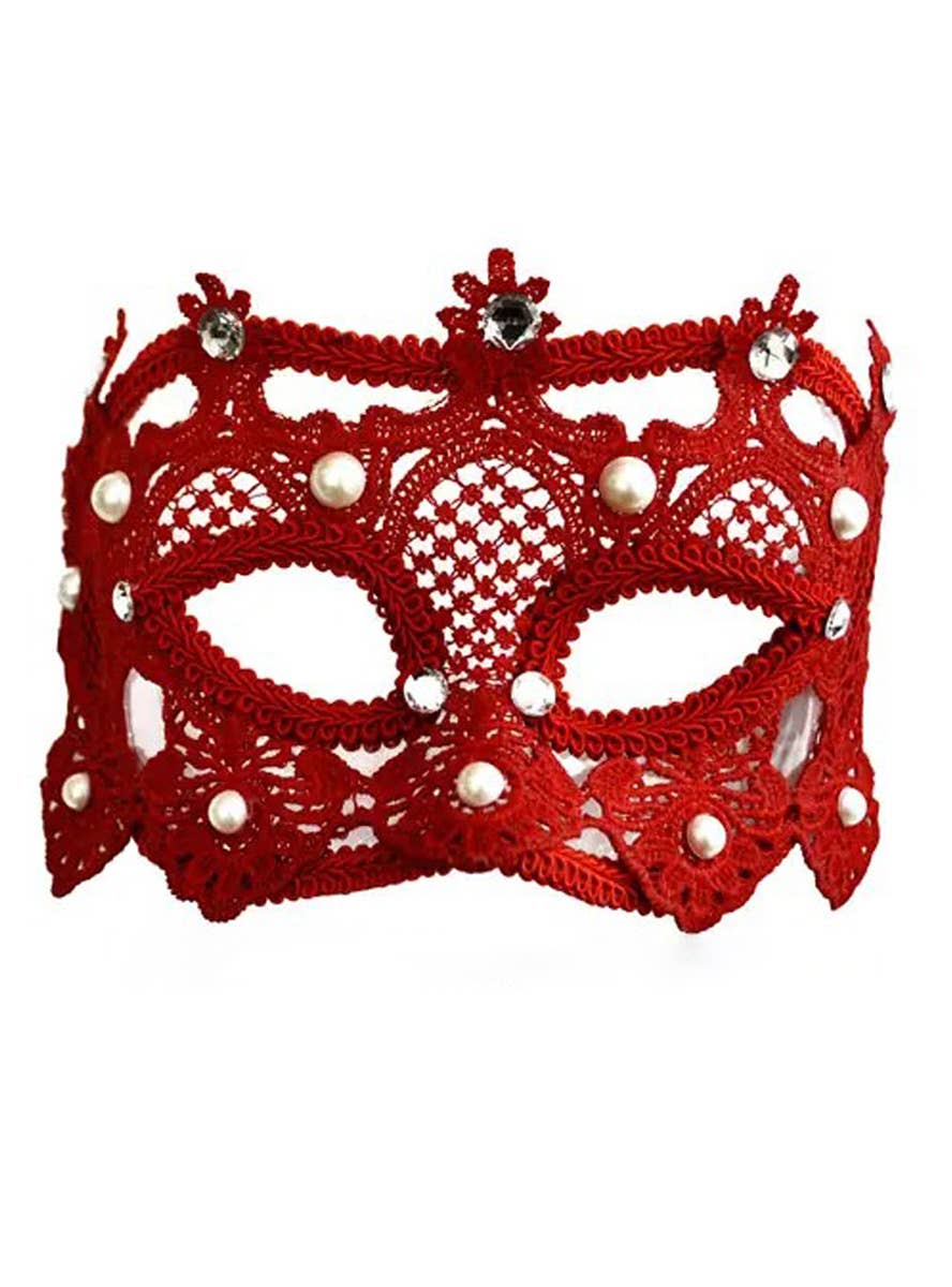 Red Chantilly Lace Masquerade Mask for Women Main Image