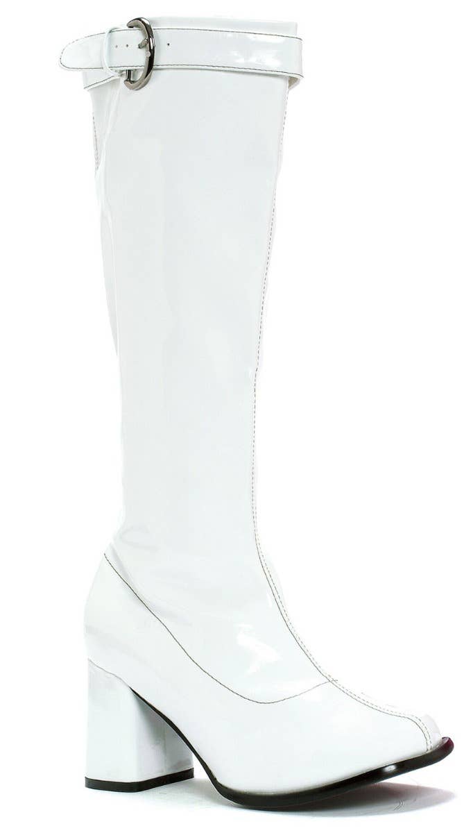 Women's White Vinyl Hippie GoGo Knee High Boots With 3" Heel Main  Image 