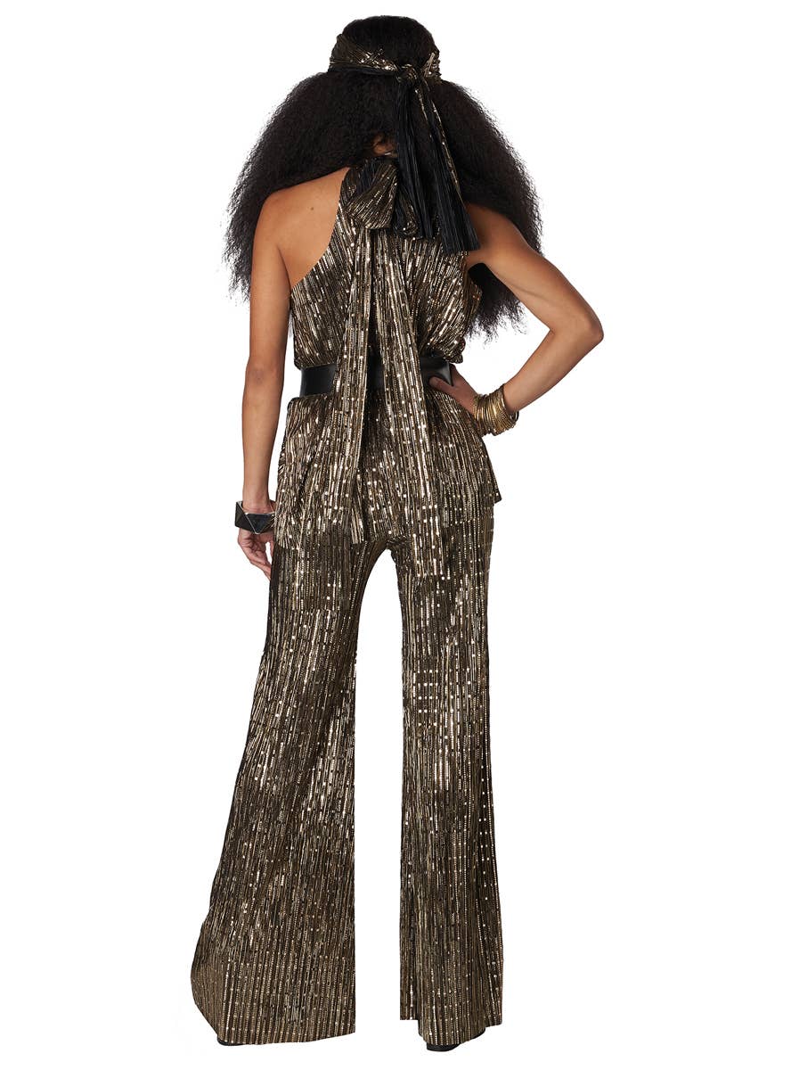 Gold Fever Women's Sparkly 70's Disco Costume Jumpsuit - Back Image