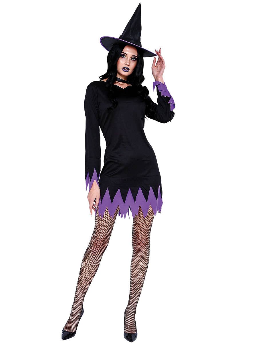 Black and Purple Classic Sexy Witch Halloween Costume for Women - Alternate Image