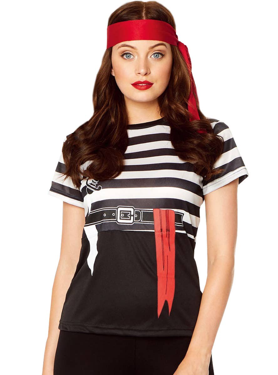 Image of Striped Black and White Women's Pirate Costume Shirt - Main Image