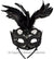 Black Mesh and Feathers Women's Masquerade Mask on Headband Main Image