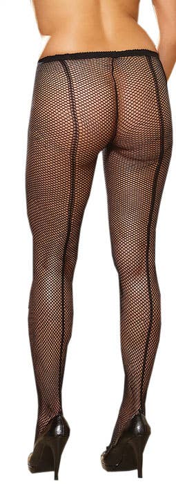 Women's Black Plus Size Fishnet Pantyhose with Backseam- Alternative View