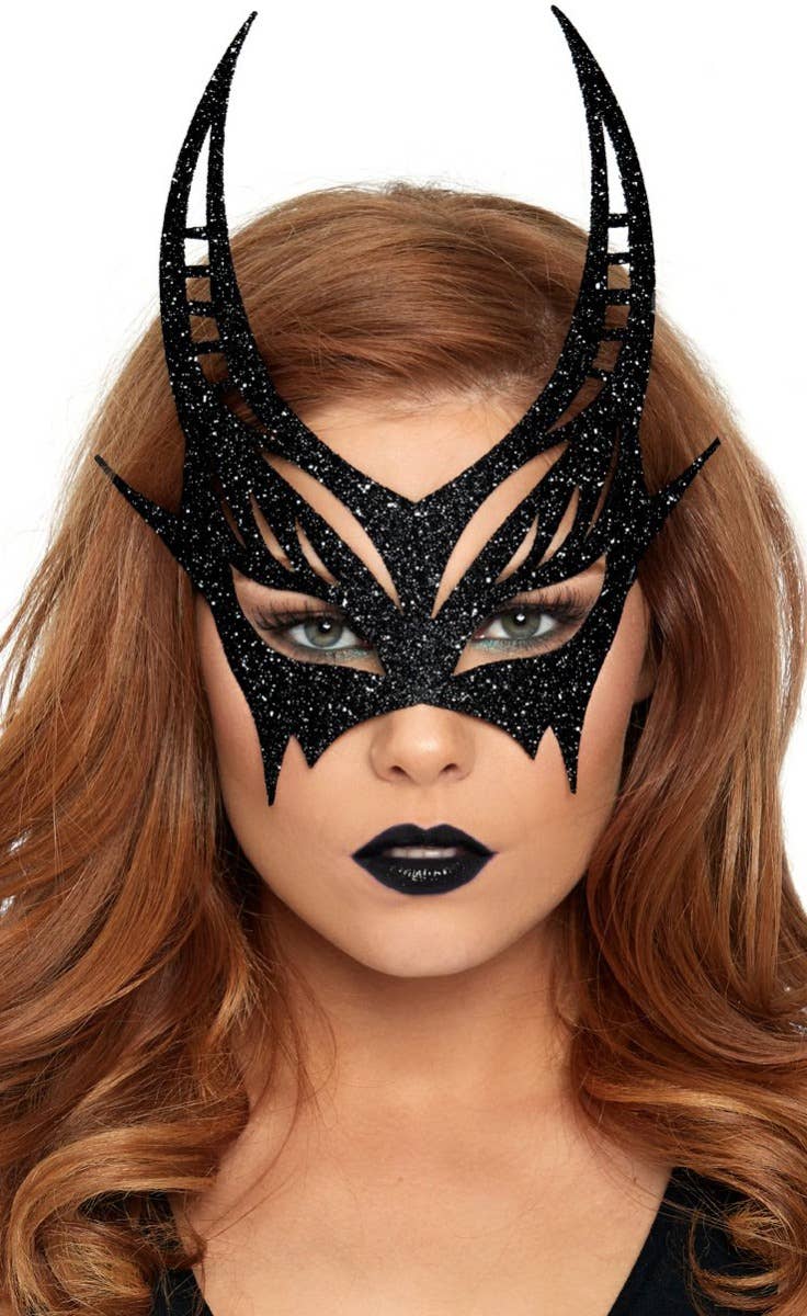 Black Devil Horns Glitter Mask Accessory Main Image