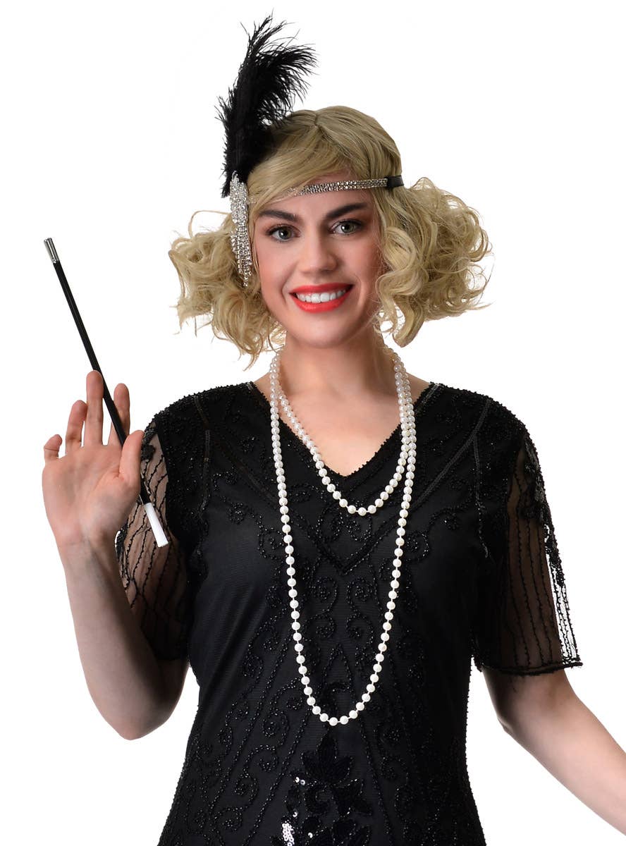 Image of Ravishing Black Sequin 1920's Gatsby Women's Costume - Close Image