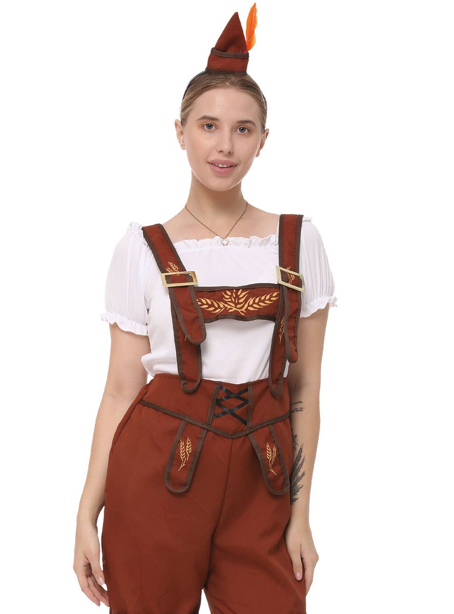 Image of Alpine Women's Brown Lederhosen Oktoberfest Costume - Close Image