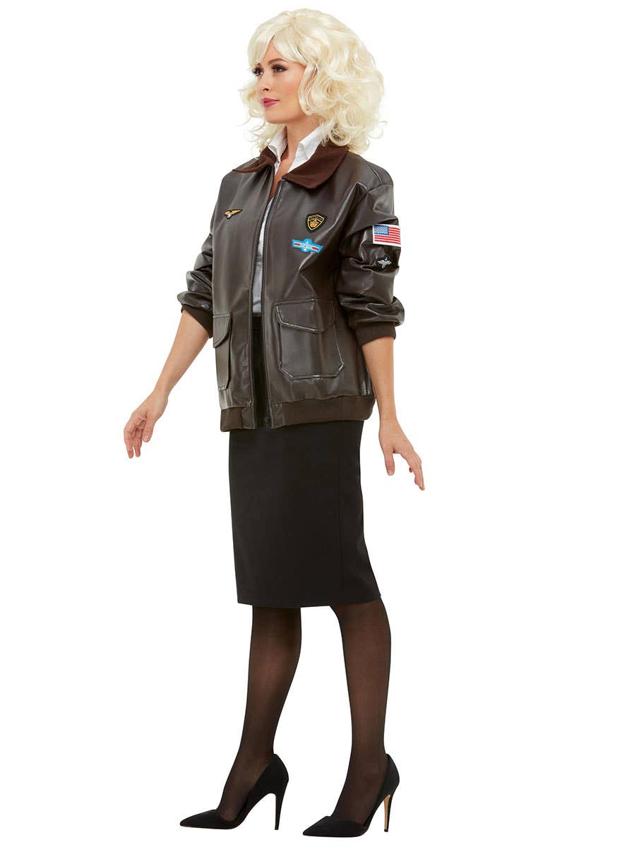 Womens Brown Top Gun Bomber Jacket - Side Image