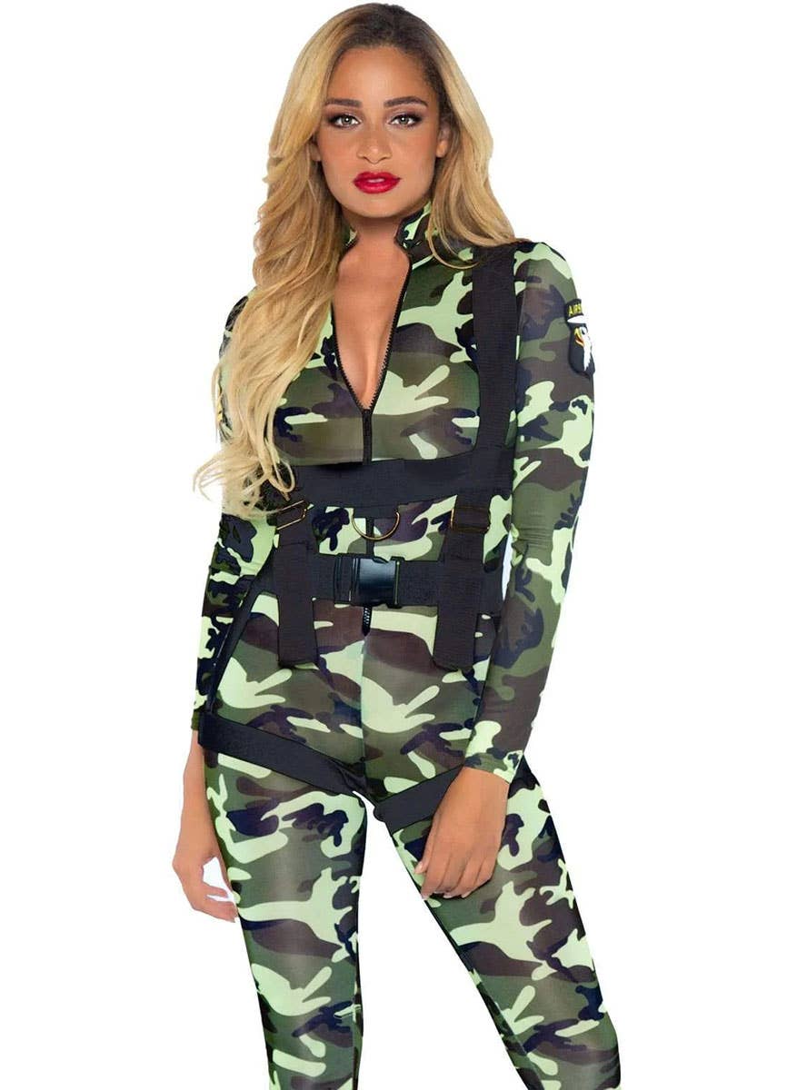 Women's Sexy Army Girl Jumpsuit Costume Image 3