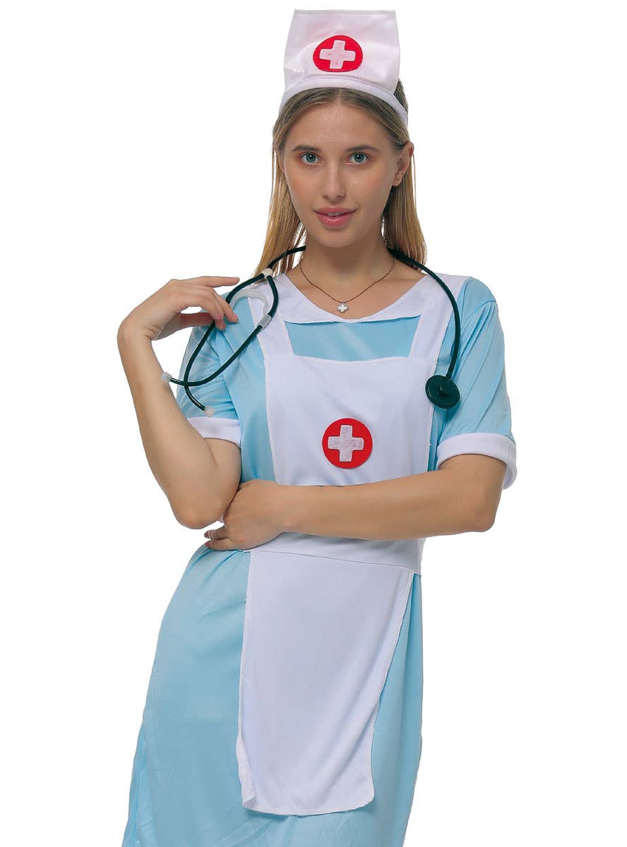 Image of Classic Light Blue Women's Nurse Uniform Costume - Close Image