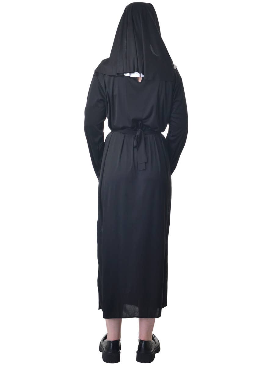 Image of Holy Nun Women's Classic Black Costume Robe and Habit - Back View
