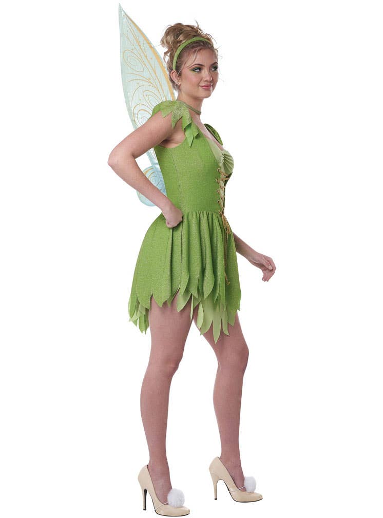 Image of Cute Green Tinkerbell Womens Fairy Costume - Side View