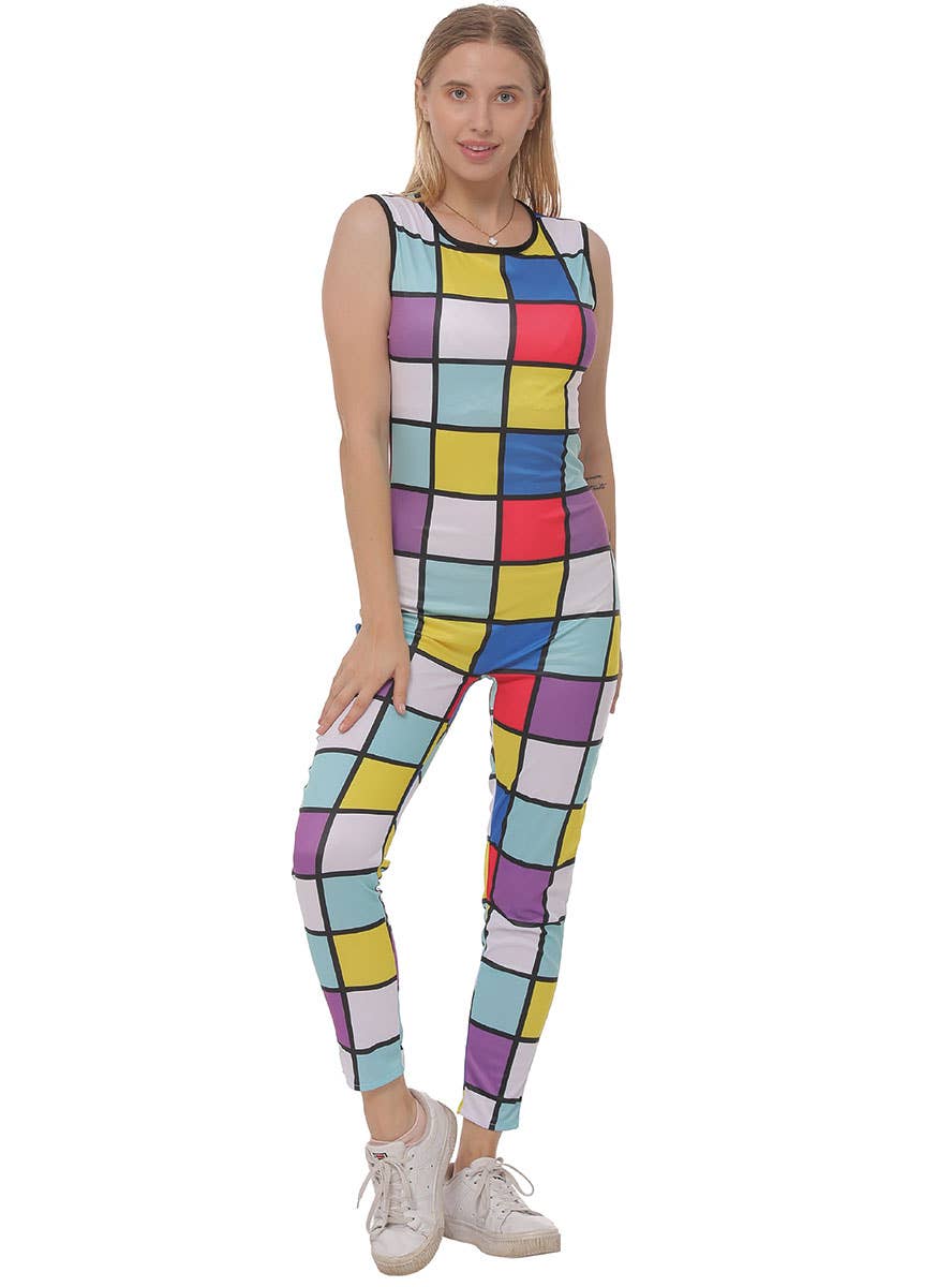 Image of Colourful Geometric 1980s Women's Costume Jumpsuit - Alternate Image