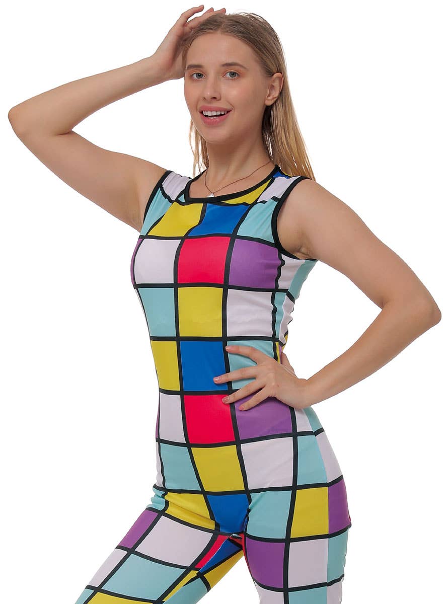 Image of Colourful Geometric 1980s Women's Costume Jumpsuit - Close Image