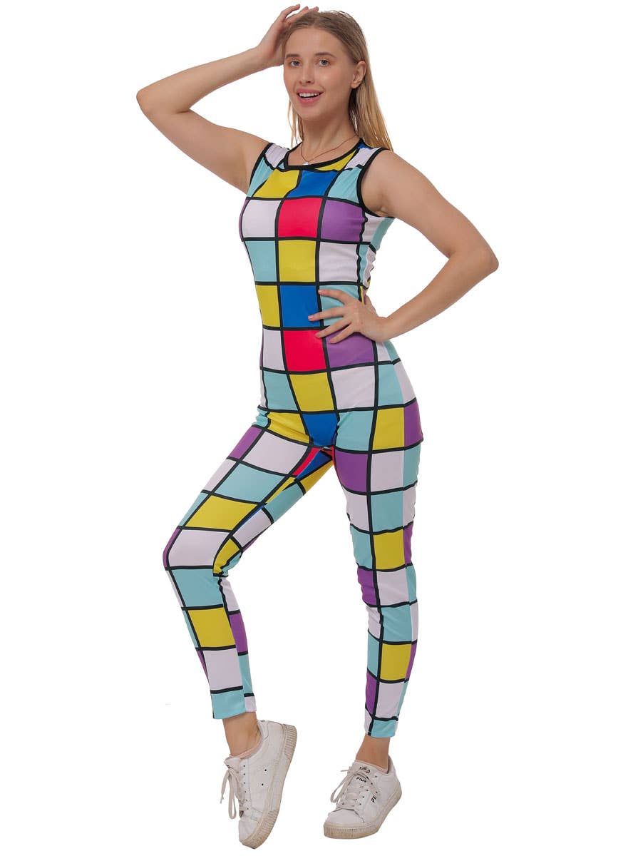 Image of Colourful Geometric 1980s Women's Costume Jumpsuit - Main Image