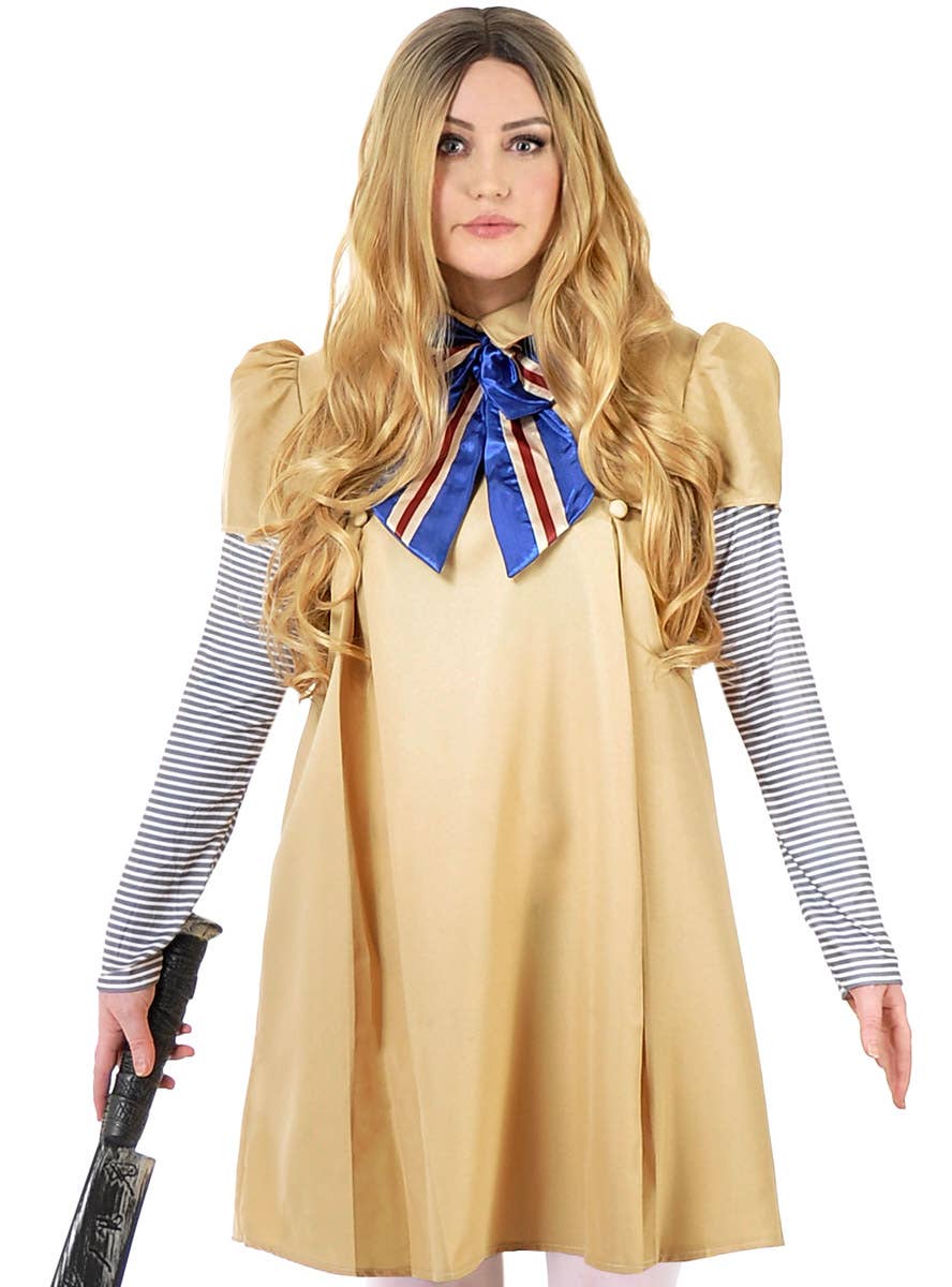 Image of Creepy Doll Women's Megan Halloween Costume - Close Image