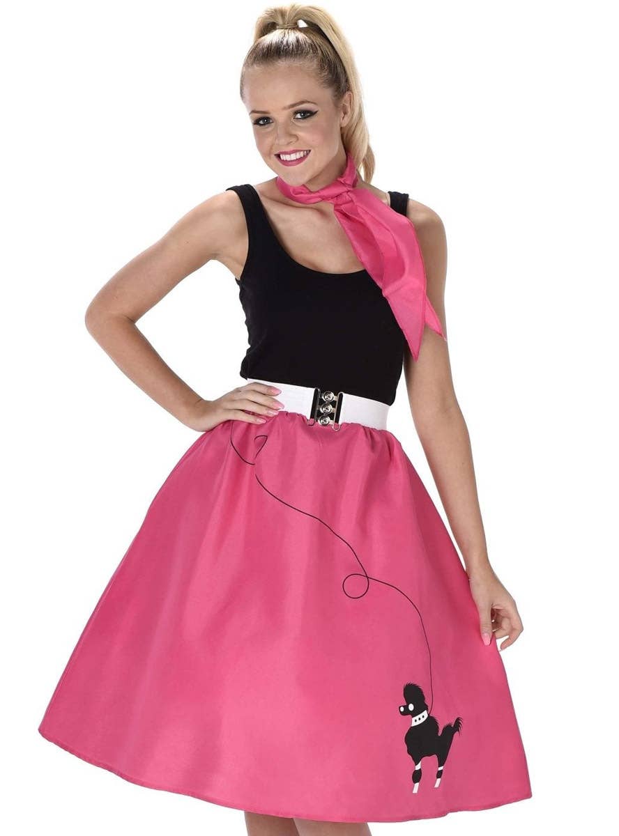 Image of Dark Pink 1950s Poodle Skirt Women's Costume - Close Image