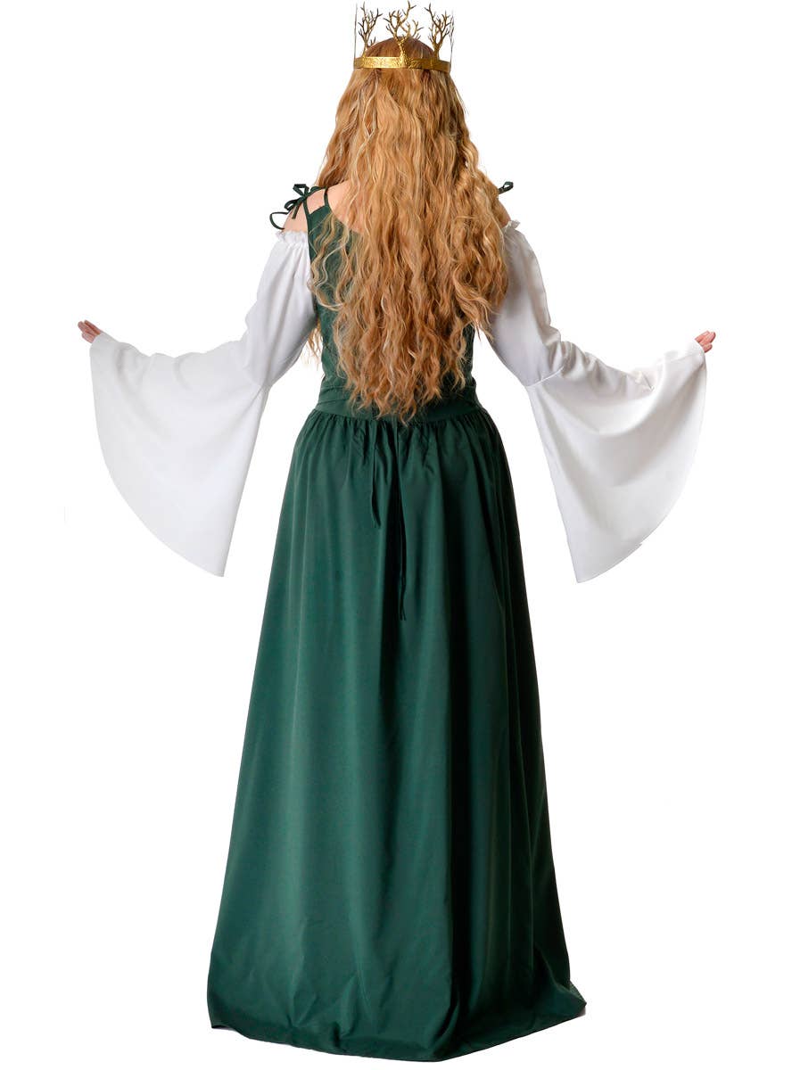 Image of back of Medieval Deep Green Women's Costume Dress